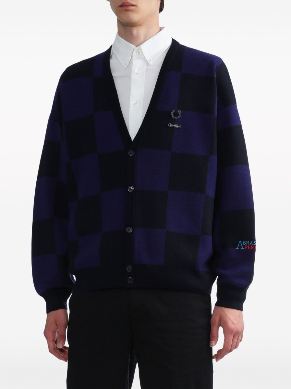 x Raf Simons logo-appliquÃ© checkered cotton cardigan - 3