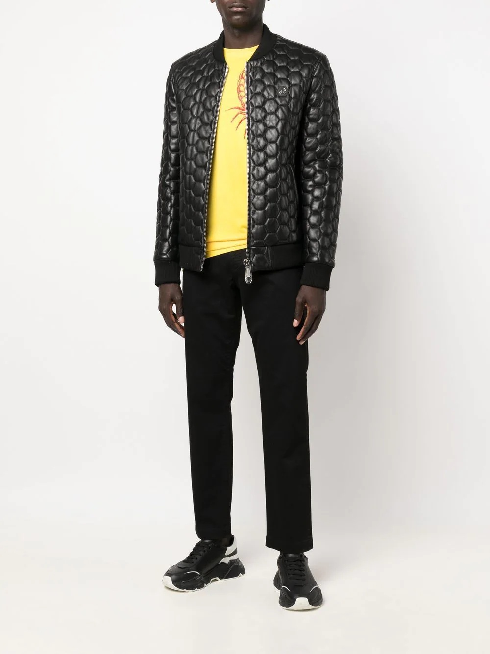 quilted zip-up leather bomber jacket - 2