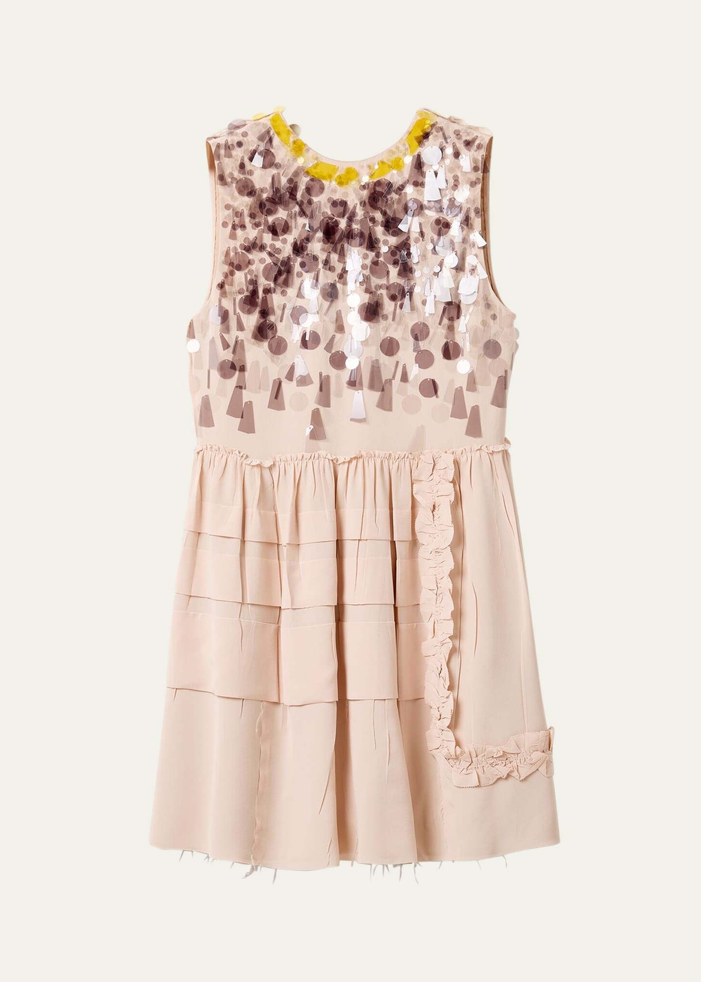 Sleeveless Knee Length Dress With Crystal Embroidery And Ruffles - 1