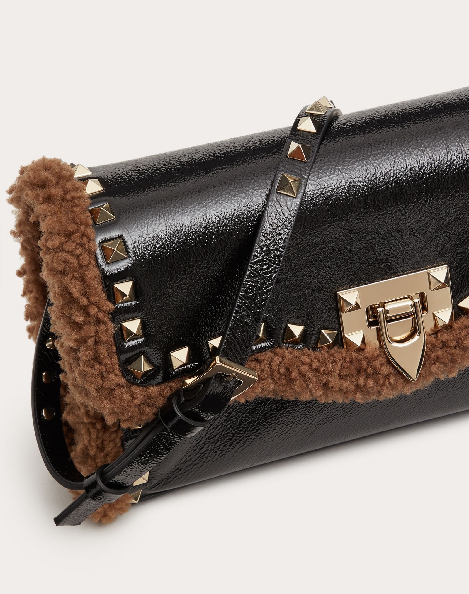 Small Rockstud Naplak Calfskin and Shearling Crossbody Bag - 5