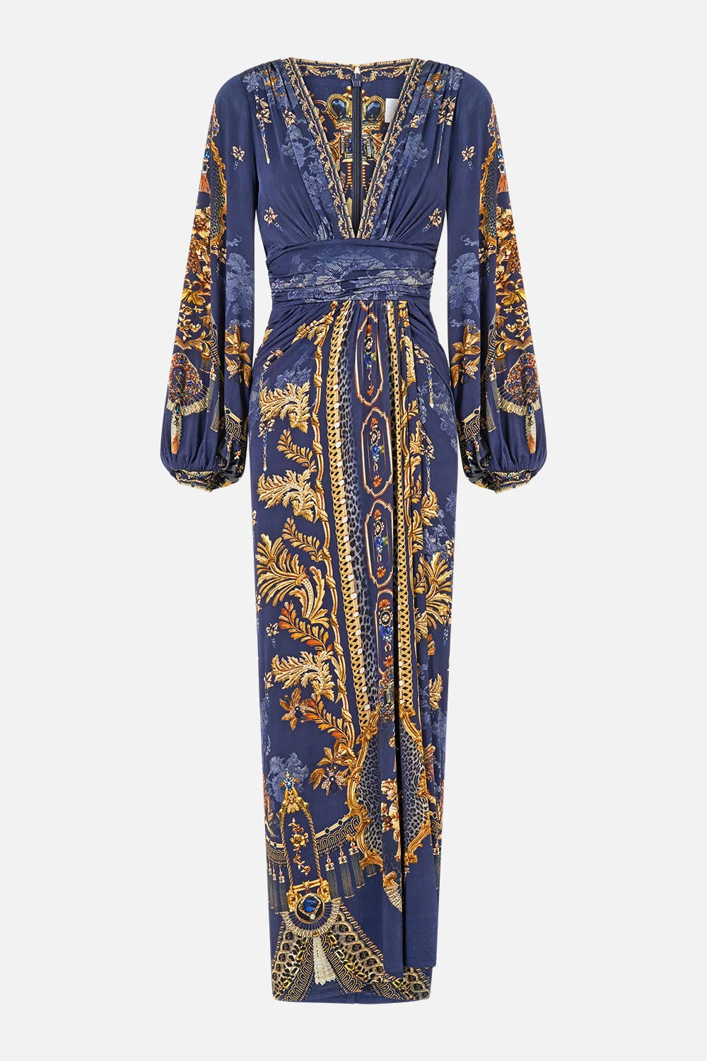 WAISTED DRAPED JERSEY DRESS CLOAKED IN BAROQUE - 1