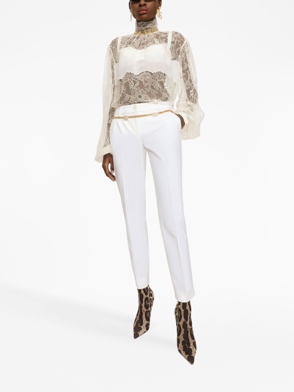 sheer-lace high-neck bouse - 3