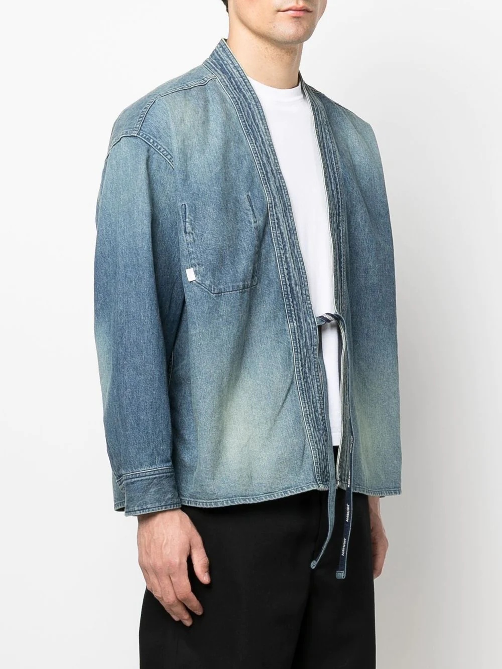 tie-fastening denim jacket - 3