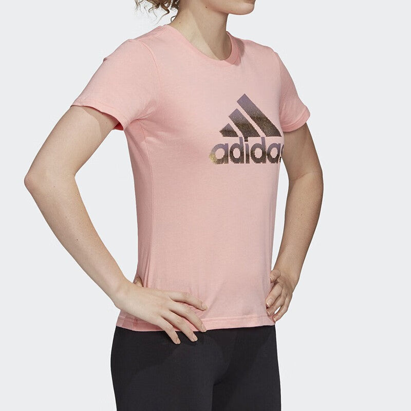(WMNS) adidas Logo T-shirt 'Pink' FJ5013 - 3