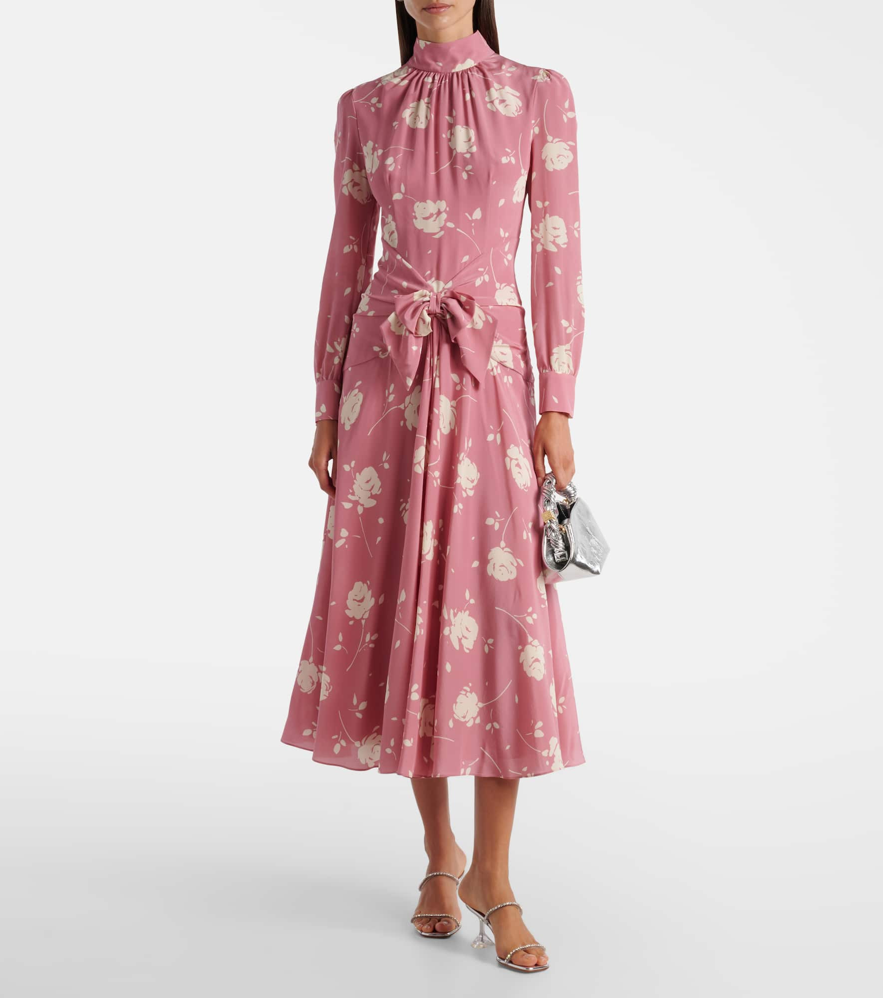 Bow-detail floral silk midi dress - 2