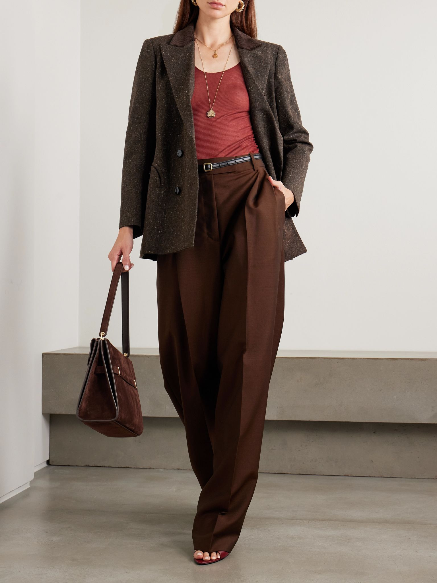 Everynight corduroy-trimmed wool-blend blazer Brown - 2
