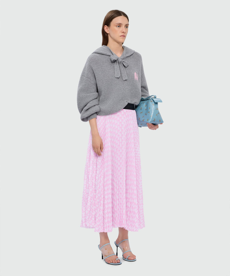 Pink pleated soleil skirt with all-over MWAVE logo print 4