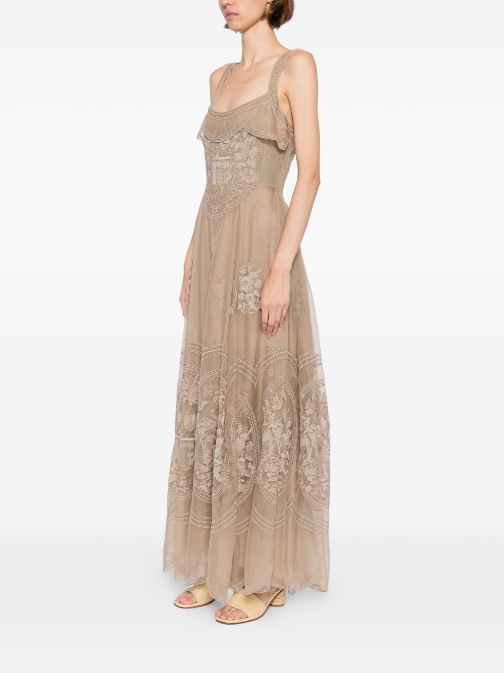 embroidered organza long dress - 3