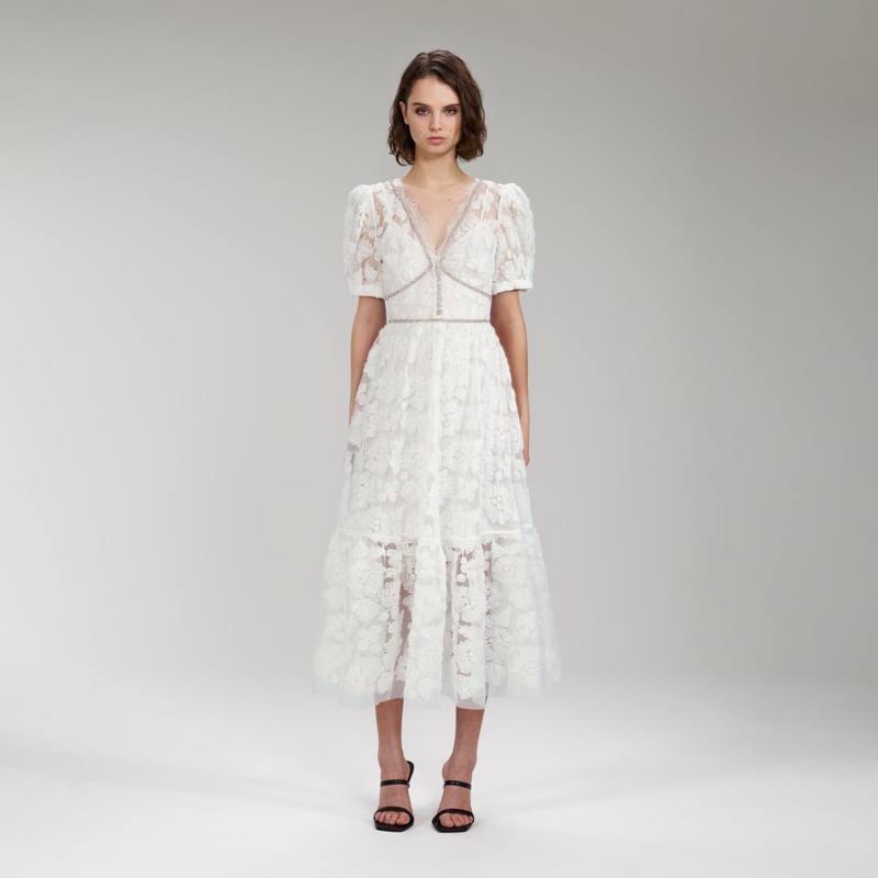 self-portrait Ribbon Lace Midi Dress - PF21-979-EL | REVERSIBLE