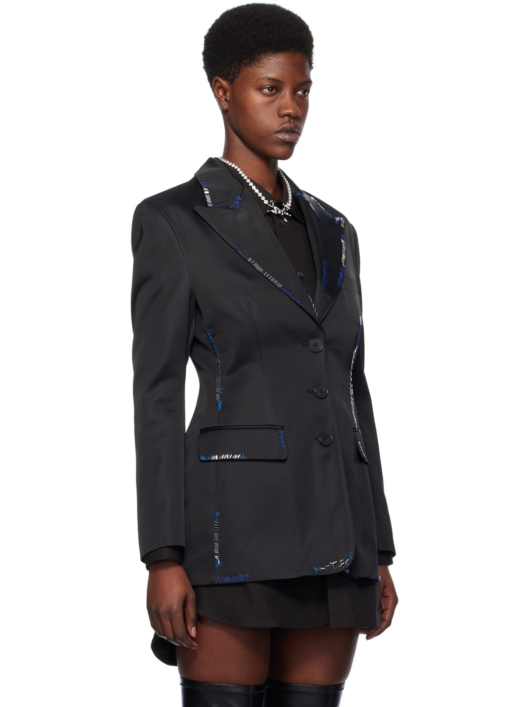 Black Bead Mending Blazer - 2