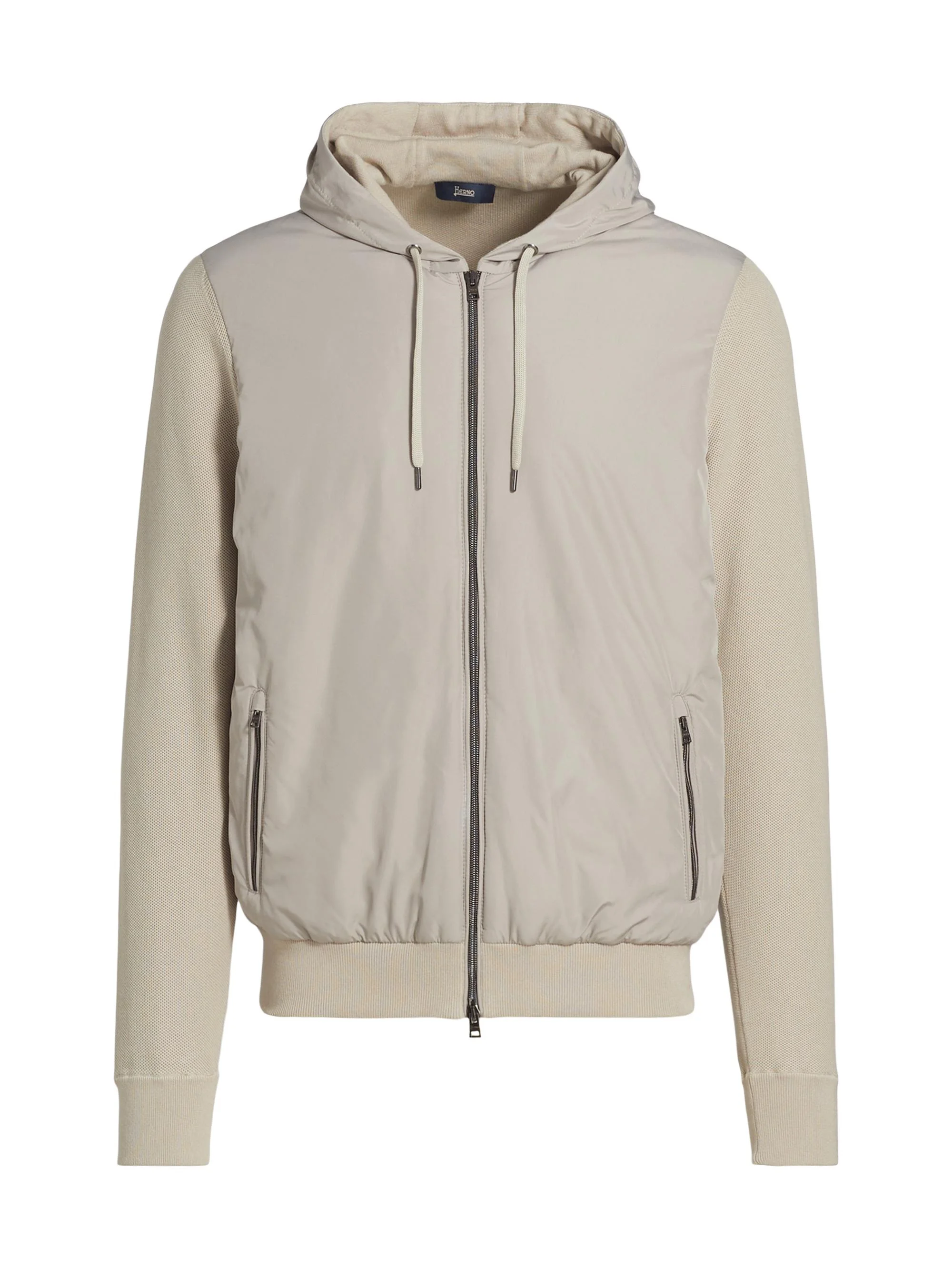 Men's Cotton Hooded Bomber Jacket - Taupe - 1