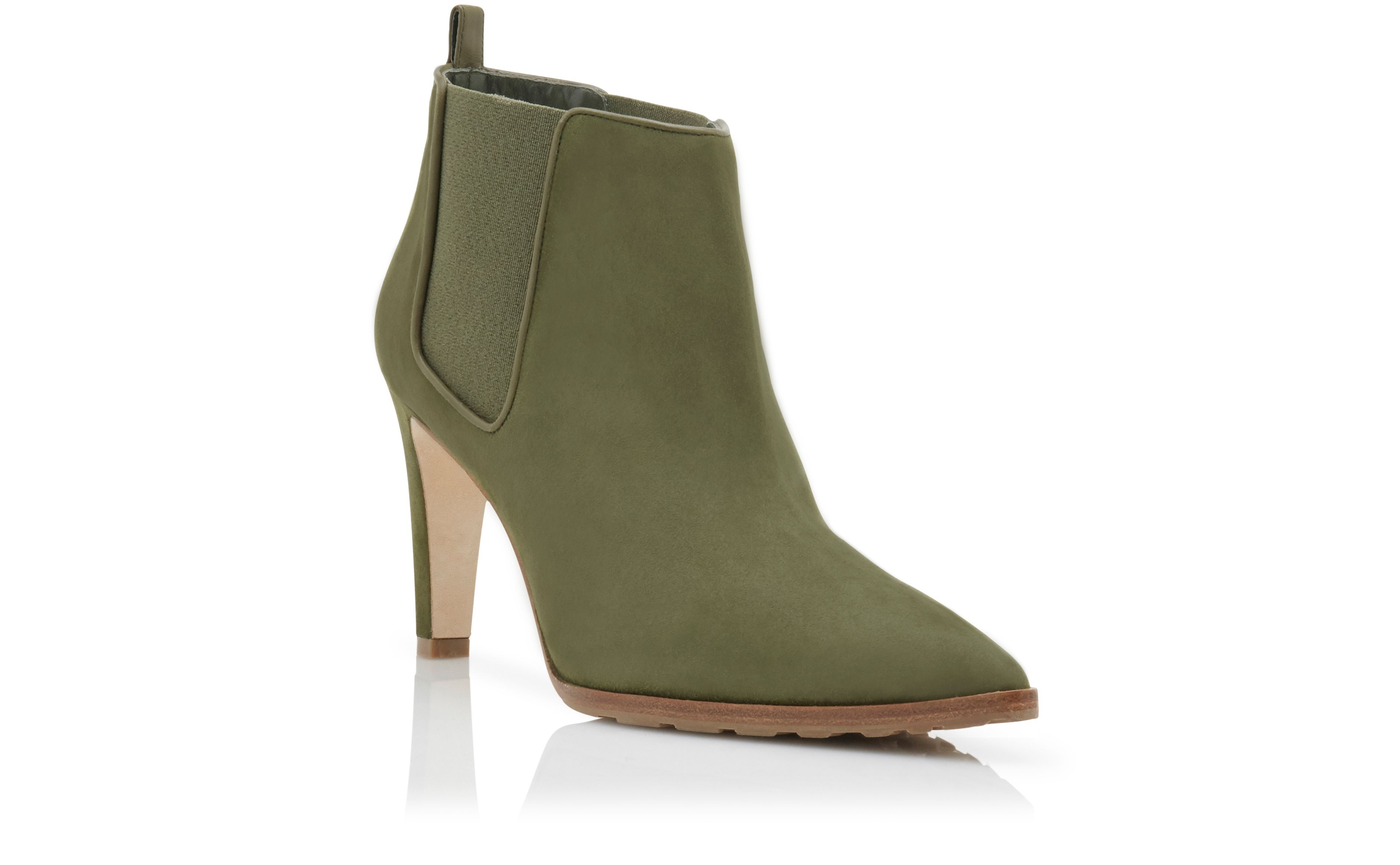 Khaki Green Suede Heeled Chelsea Boots - 3