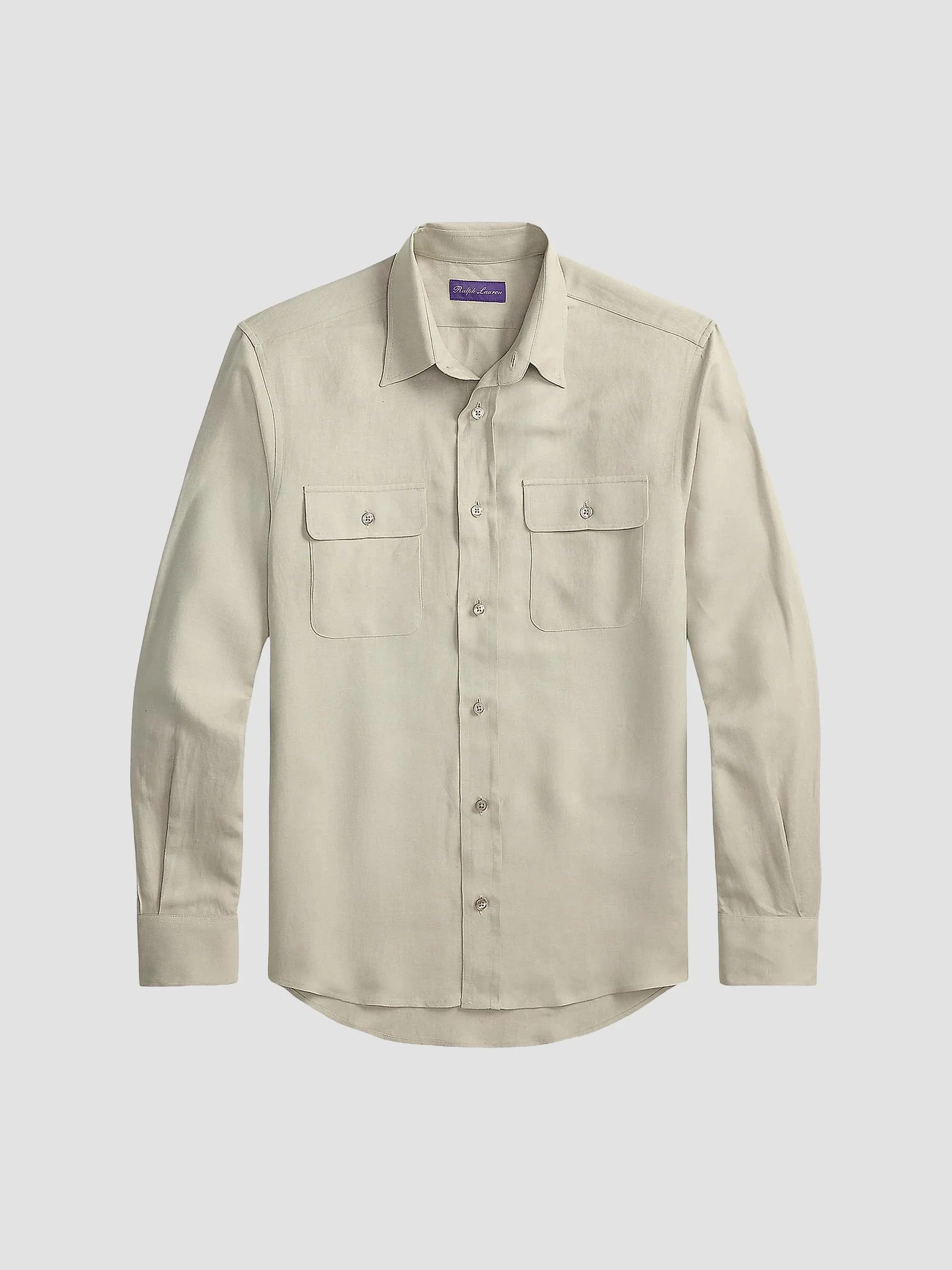 Men's Silk-Linen Button-Front Shirt - Pearl Grey - 1
