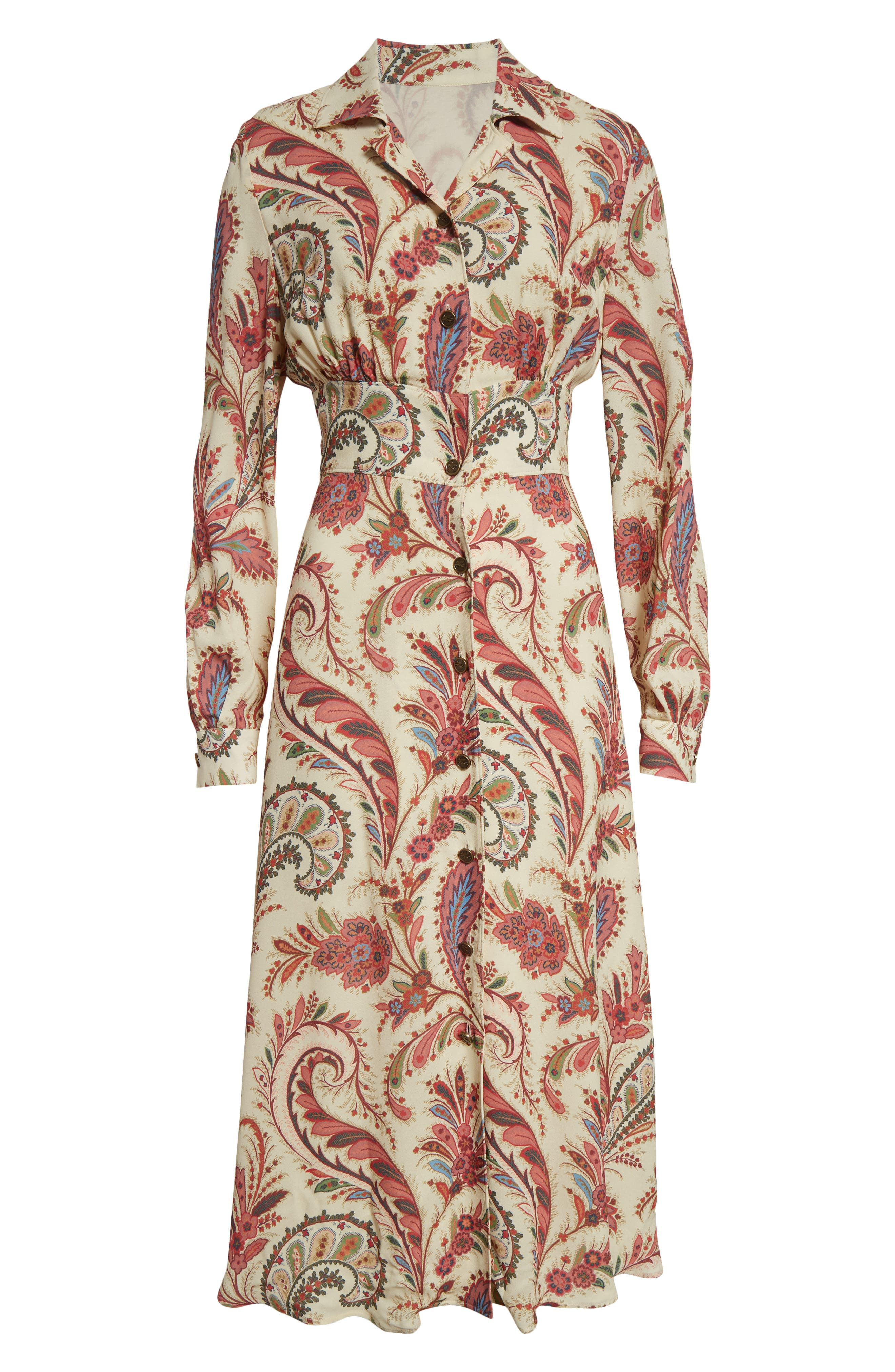 Etro Paisley Print Long Sleeve Crepe Shirtdress in Stampa F.do Bianco at Nordstrom - 5