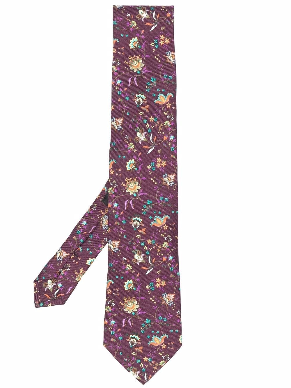 floral-print silk tie - 1