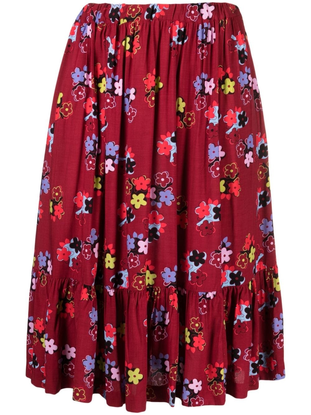 ruffled floral-print midi skirt - 1