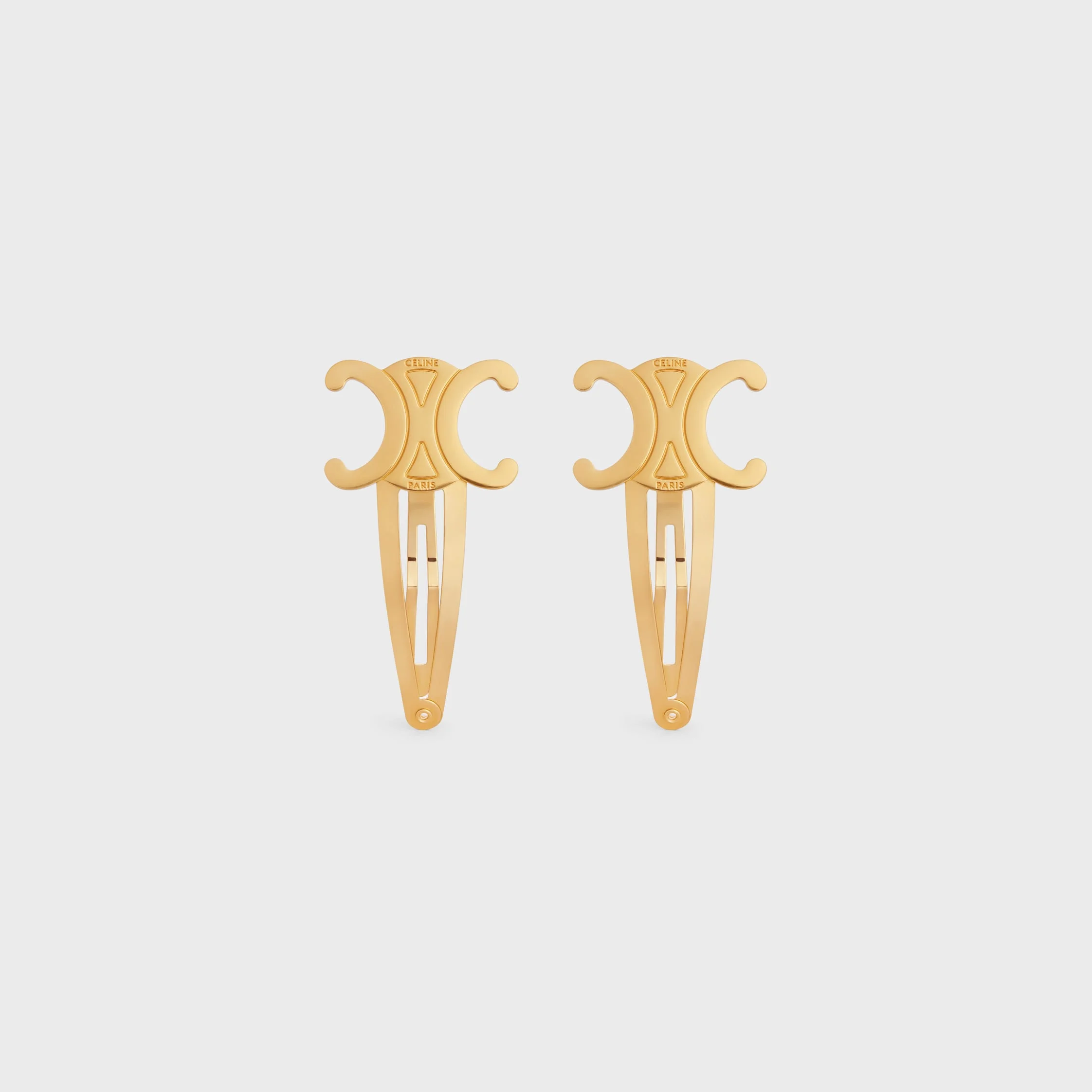 Celine Hair Accessories Set of 2 Triomphe Snap Hair Clips in Brass with Gold Finish and Steel - 1