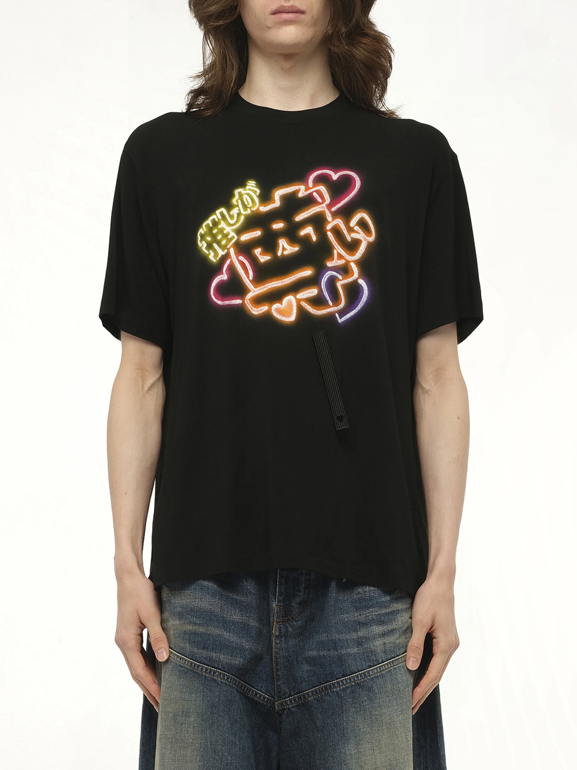 Big Japanese Neon Paint Fan Service T-Shirt in Black - 1