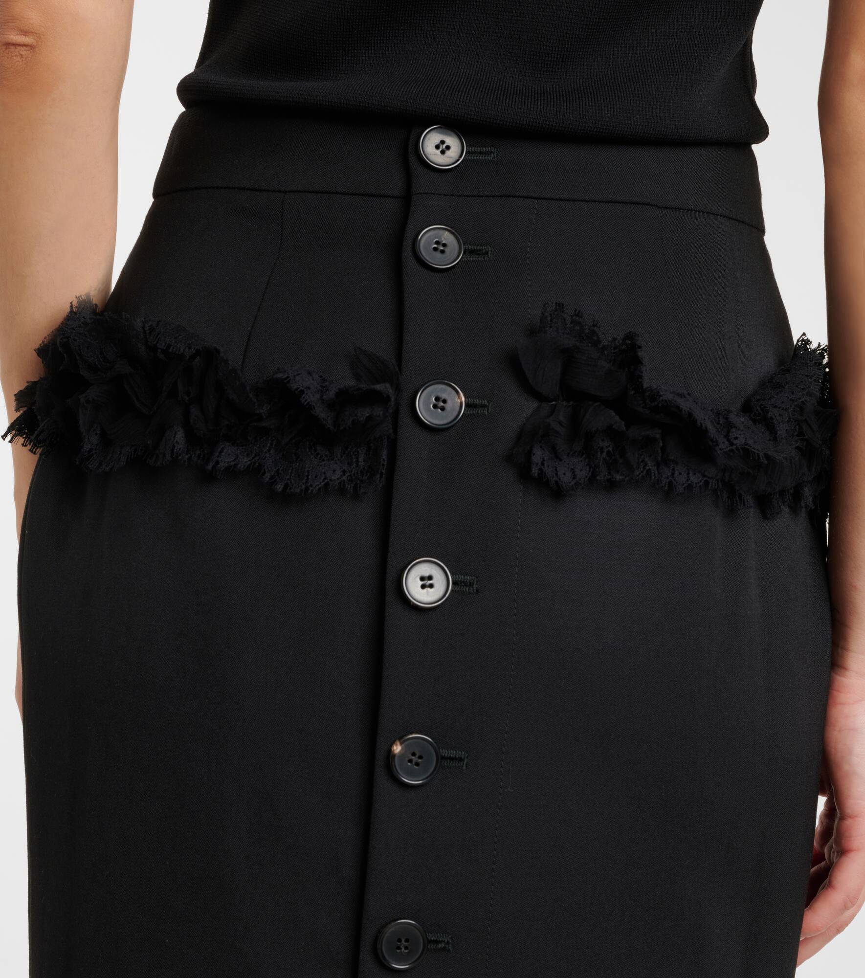 Buttoned lace-trimmed wool pencil skirt - 5