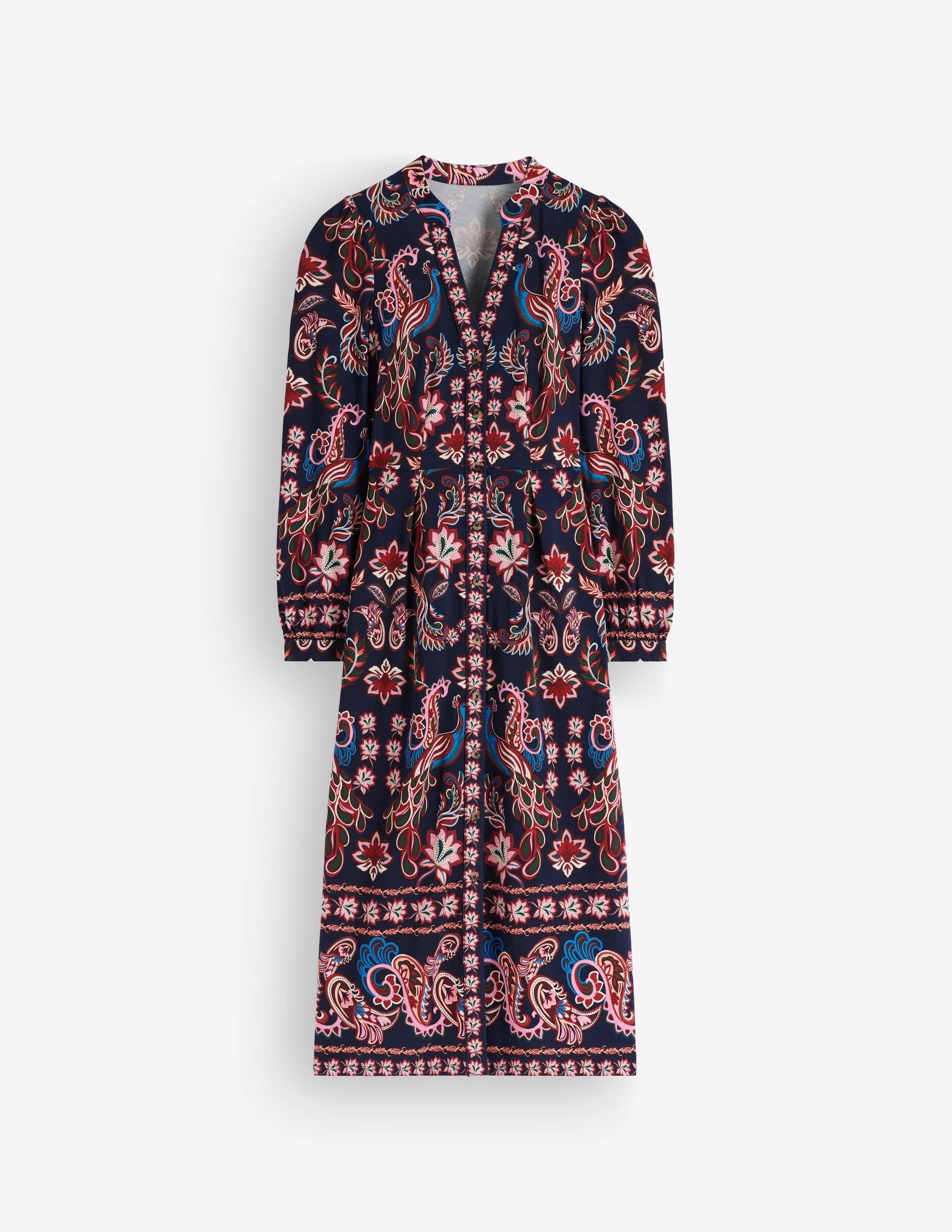 Juliet Jersey Midi Dress-Navy, Peacock Paradise - 1