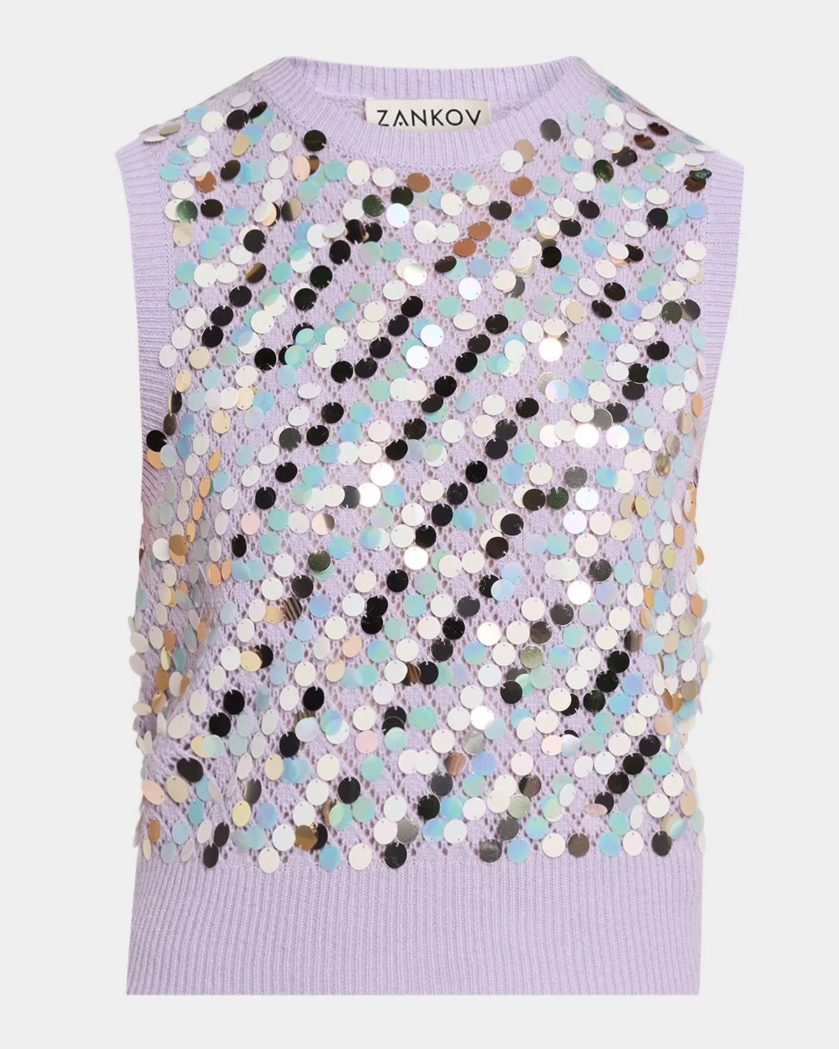 Oliver Sequined Wool-Cashmere Pointelle Sleeveless Sweater - 1