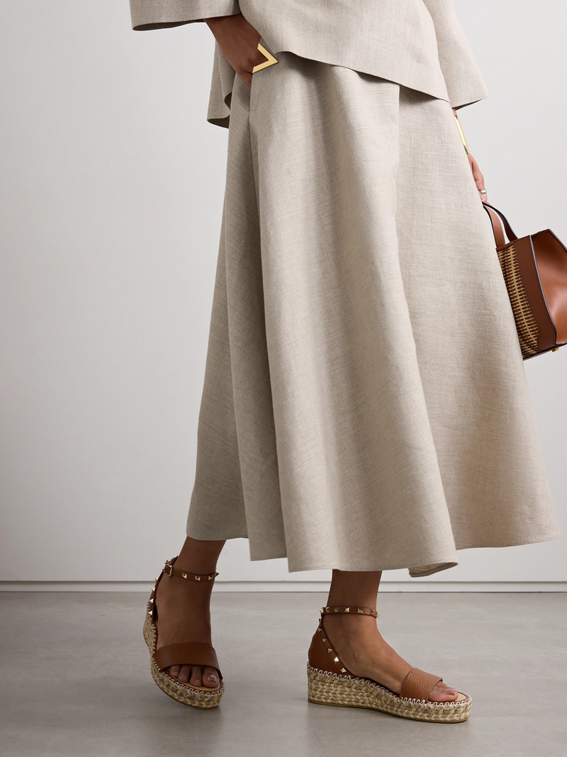 Valentino Rockstud 55 Textured-leather Espadrille Wedge Sandals outlook