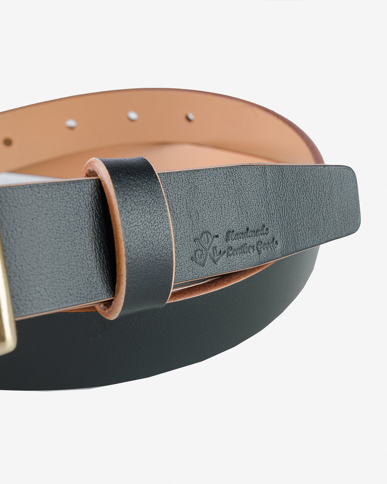 OGL-BELT-SQ-BLK OGL Square Brass ‘Prongless’ Buckle Leather Belt - Hand Dyed Black - 6