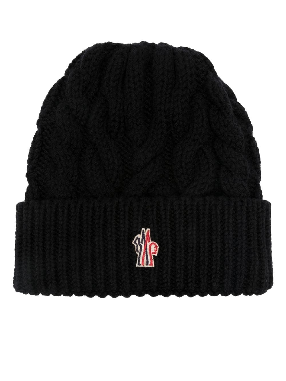 logo-patch cable-knit beanie - 1
