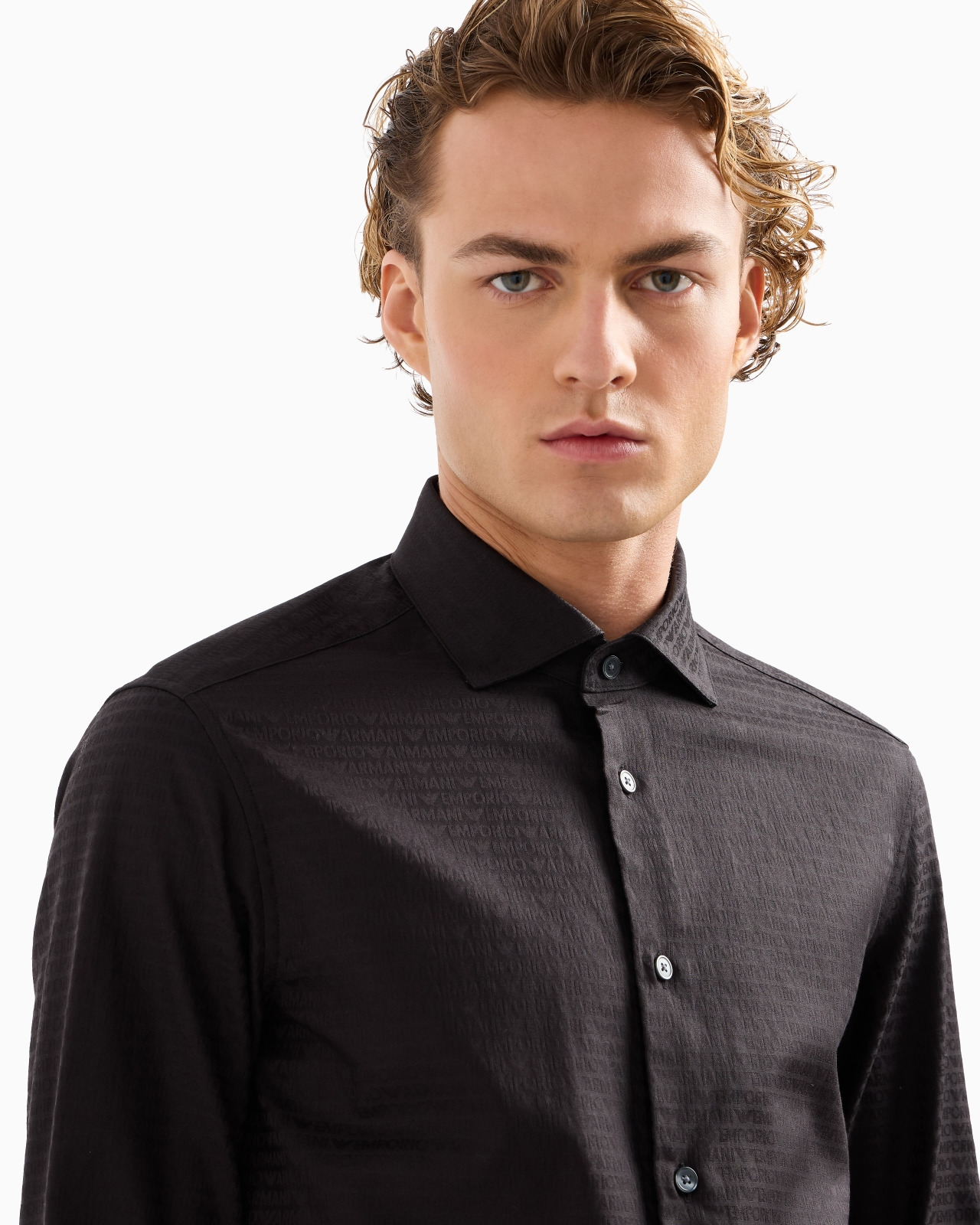 Cotton shirt with all-over jacquard logo lettering - 5