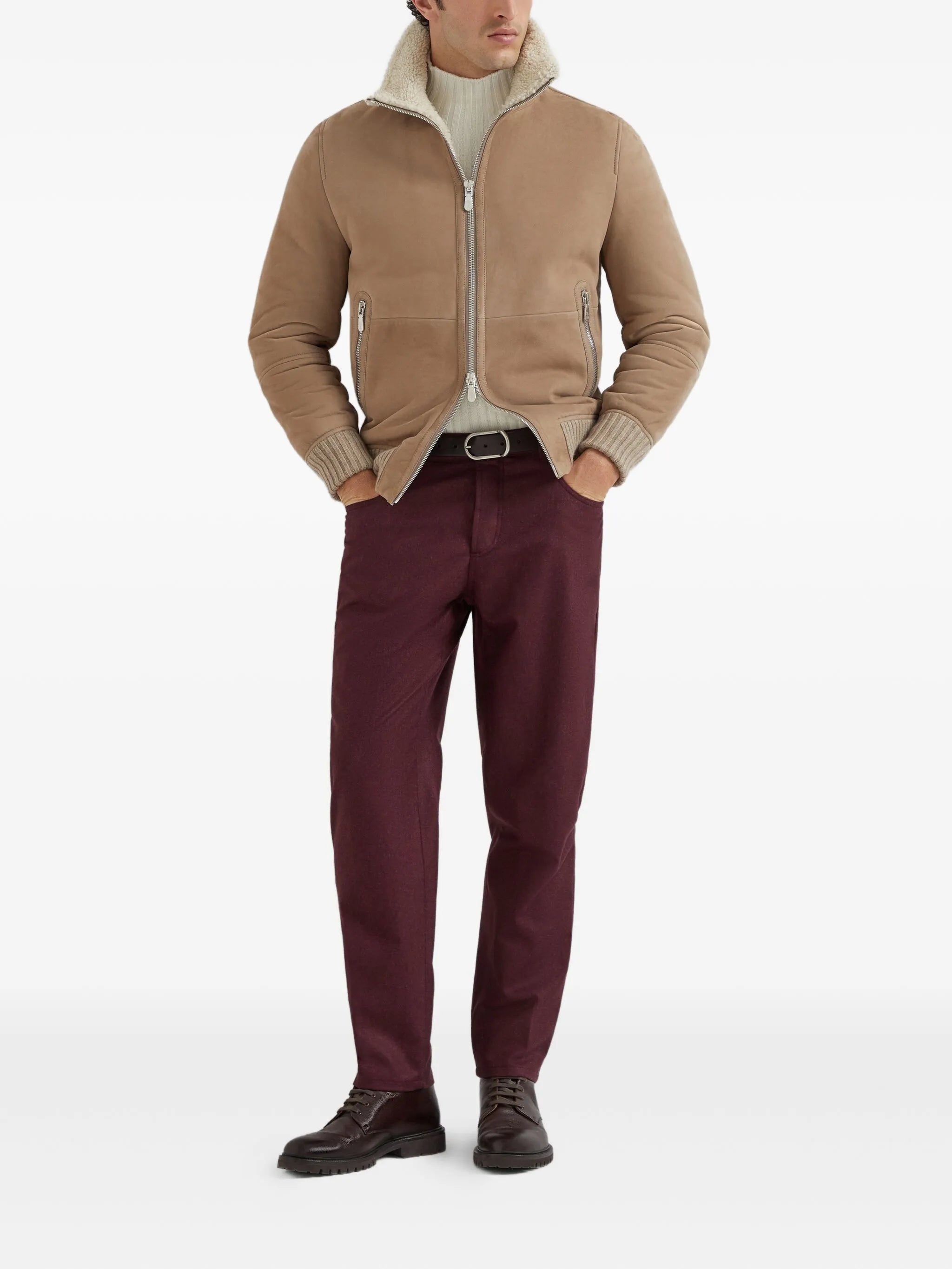Brunello Cucinelli Shearling-collared Suede Jacket - 3