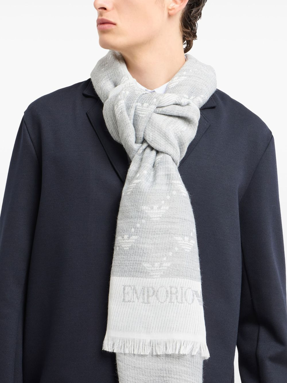 logo-pattern fringed scarf - 2