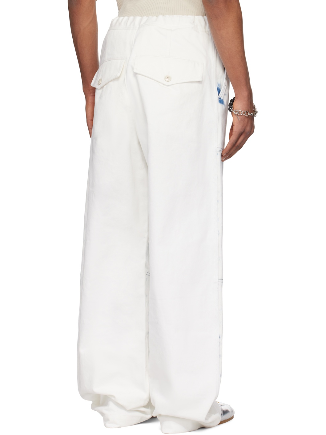 White & Blue Drawstring Jeans - 3