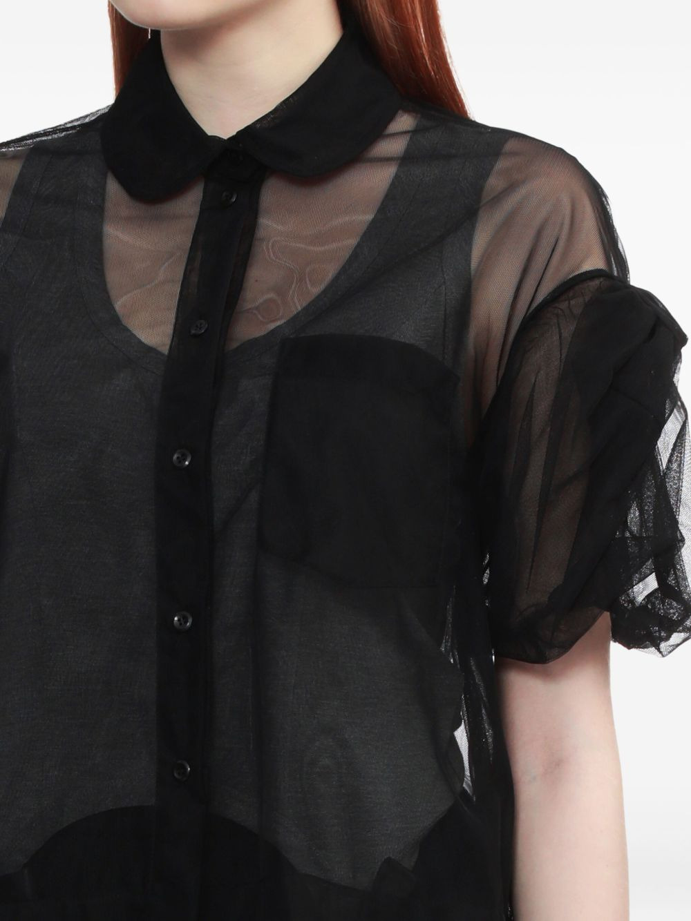 sheer puff-sleeve shirt - 5
