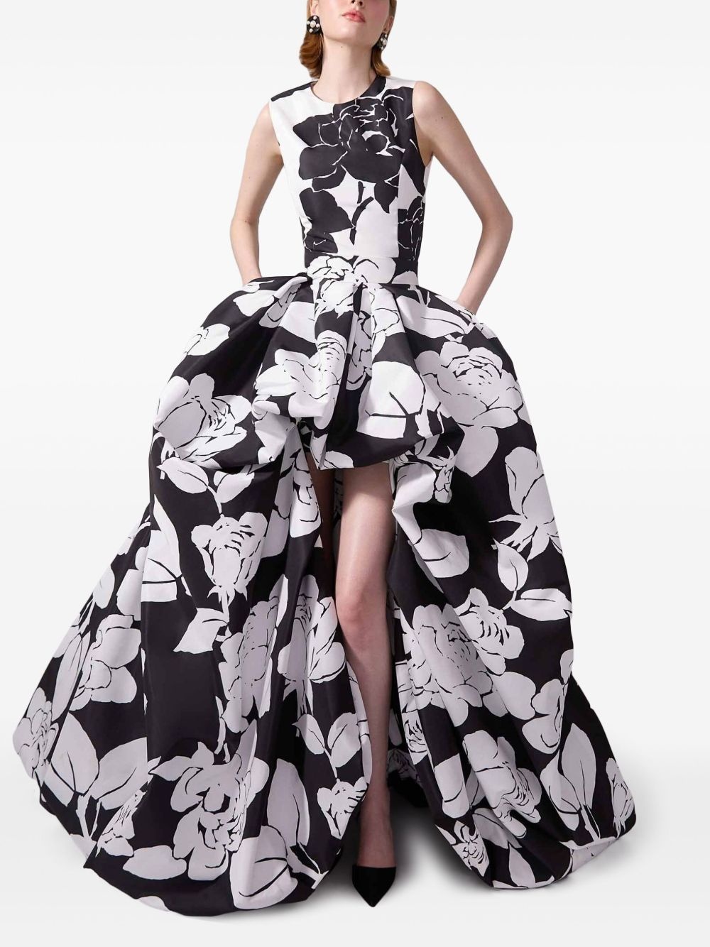 floral-print asymmetric gown - 3