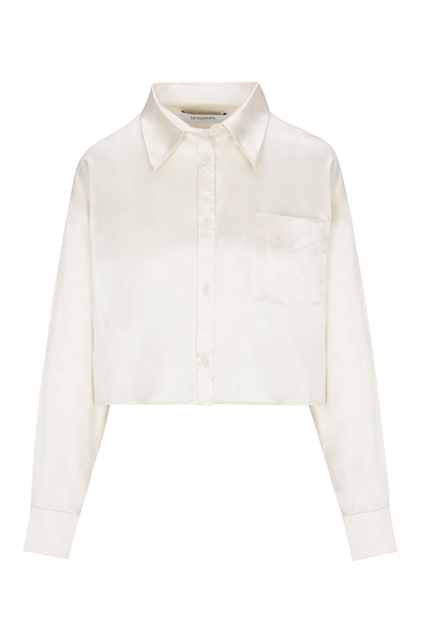 IVORY SILK CROPPED BUTTON DOWN - 3