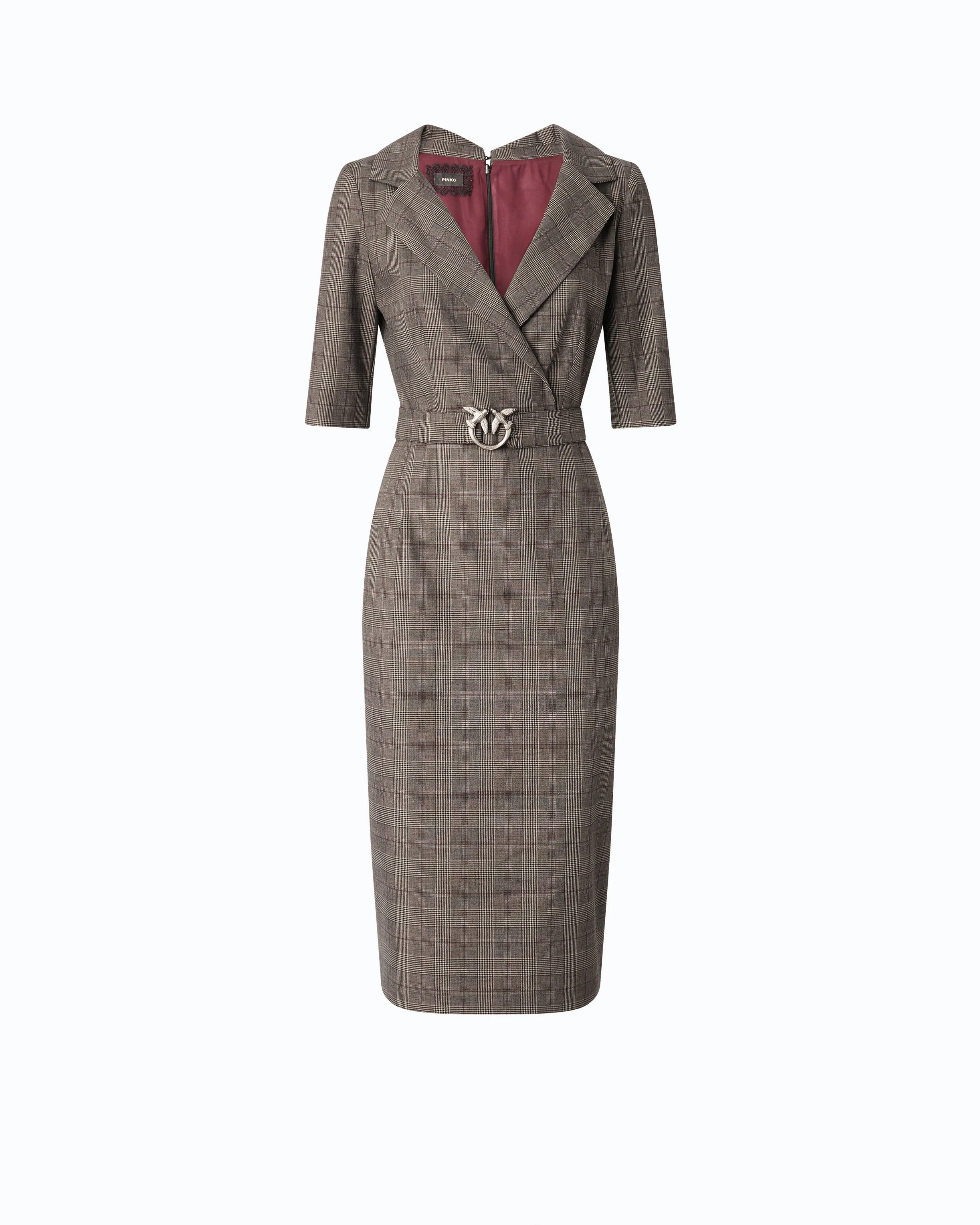 SLIM-FIT CHECK WOOL DRESS WITH LOVE BIRDS BELT - 1