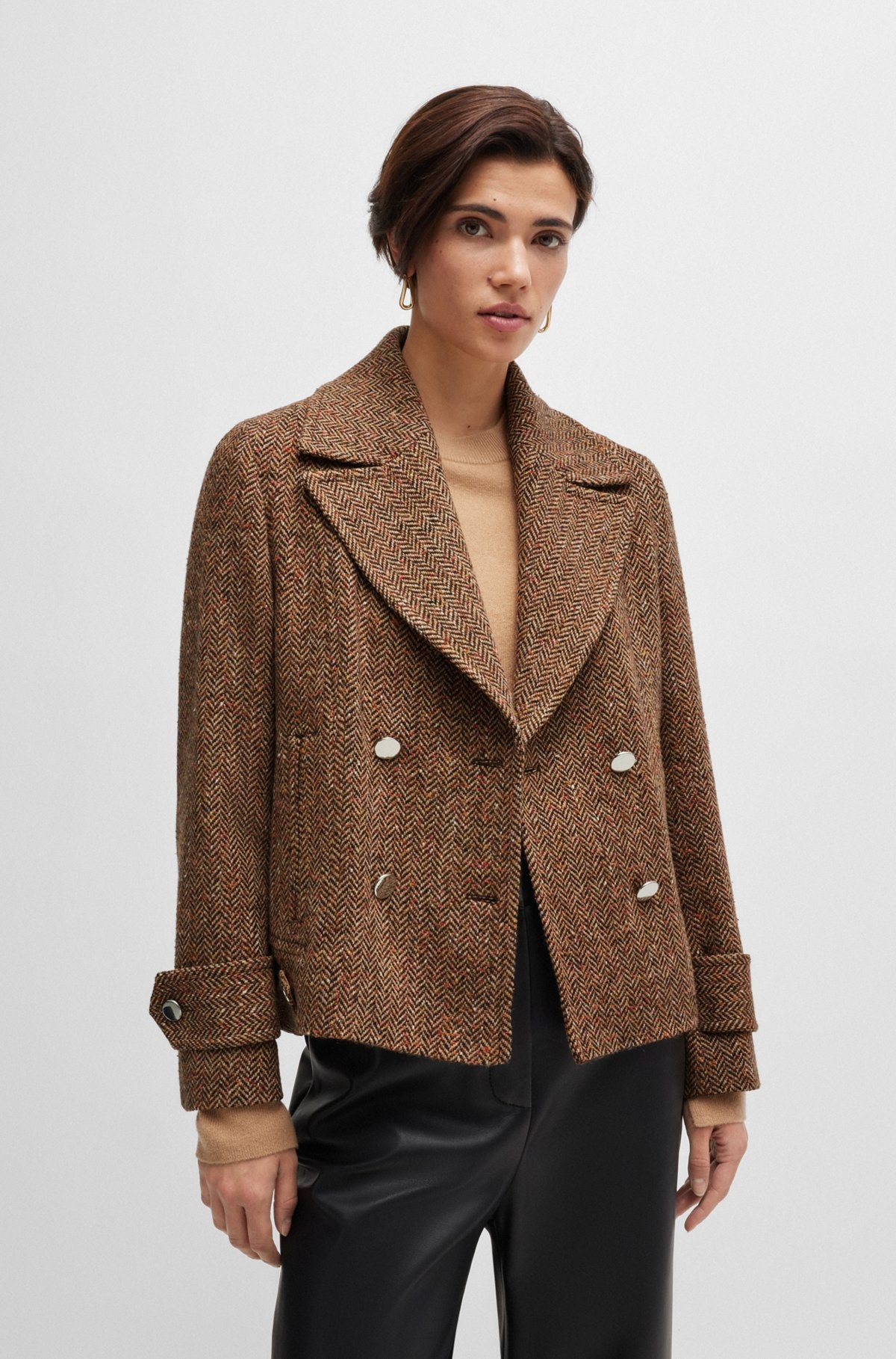 REGULAR-FIT DOUBLE-BREASTED COAT IN HERRINGBONE TWEED - 2
