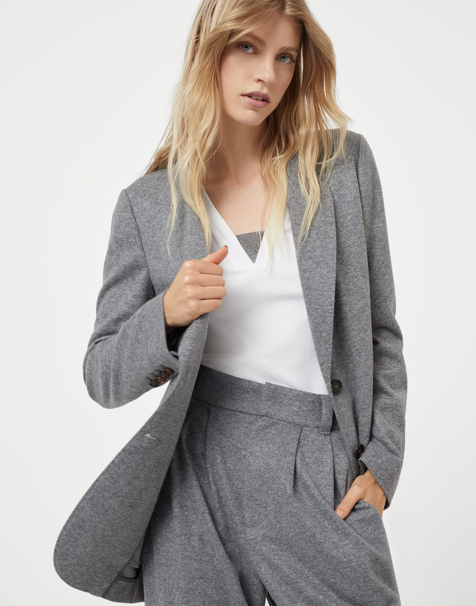 ジャケット Cashmere jersey deconstructed blazer with monili Brunello Cucinelli Cashmere Jersey Deconstructed Blazer with