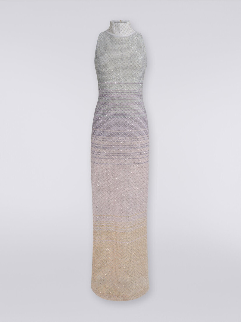 Long dress with American neckline in viscose mesh with sequins 1