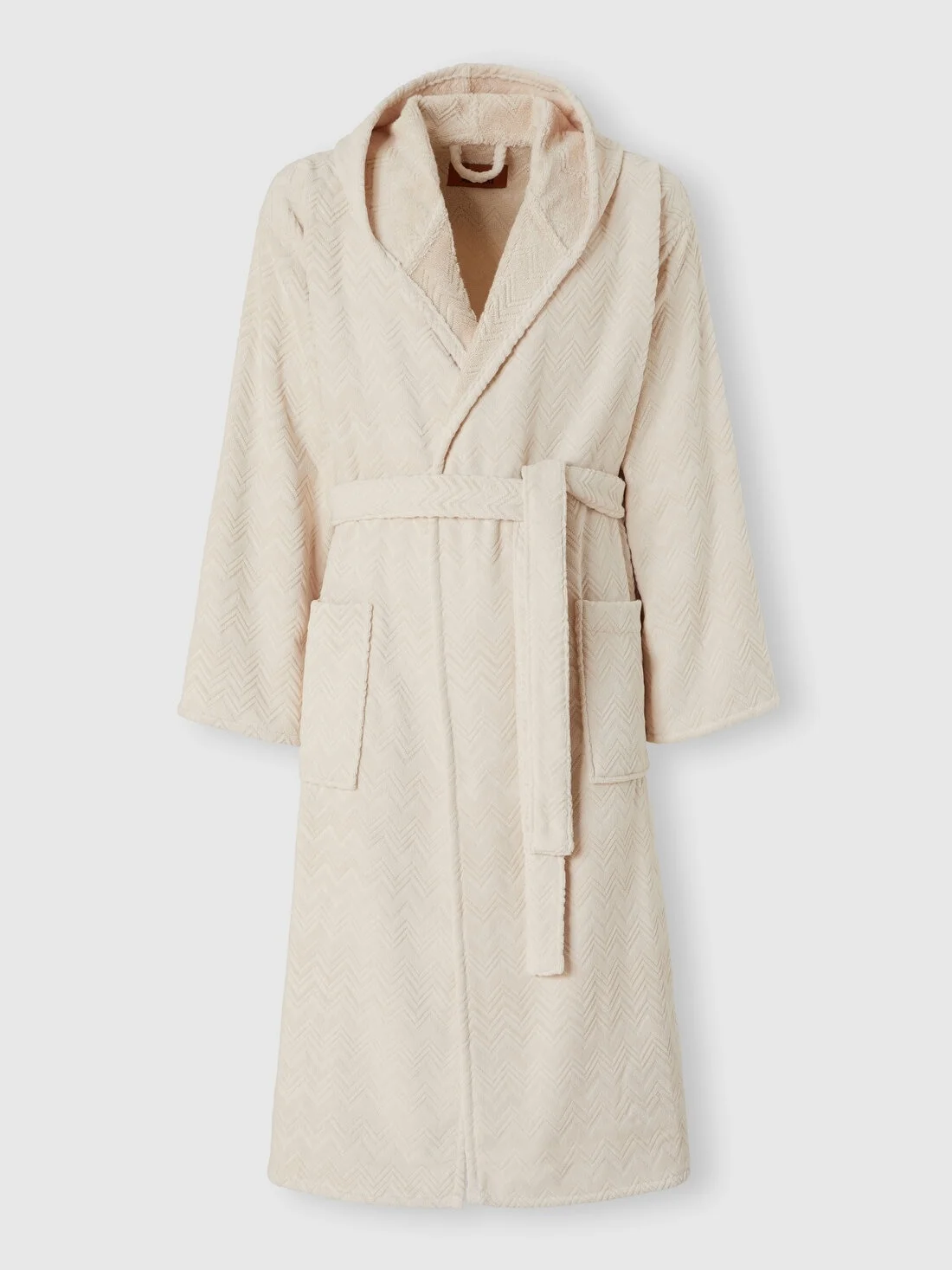 Chalk bathrobe in cotton terry with zigzag pattern - 1