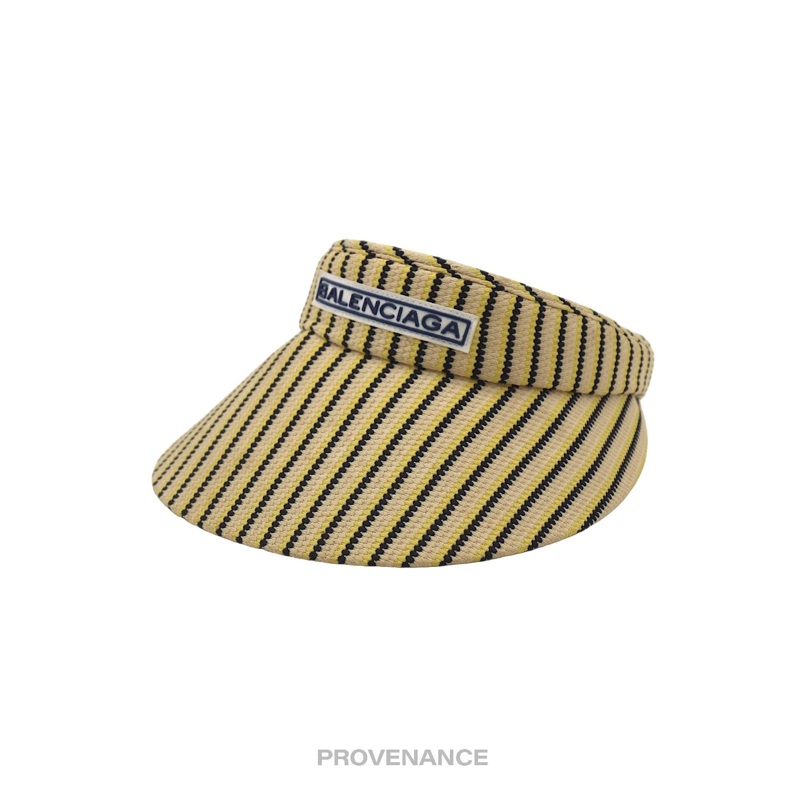 Balenciaga Logo Visor - Rattan Striped Black Yellow Straw - 2