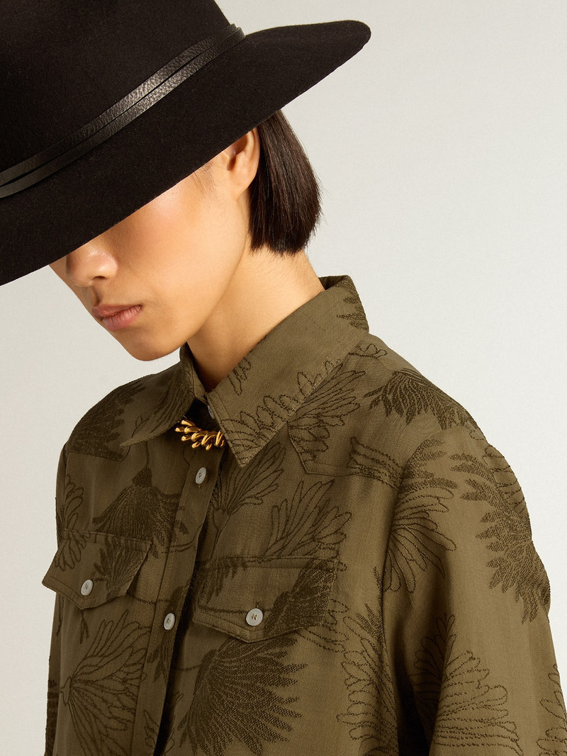 Women's viscose and cotton shirt dress with floral print 2