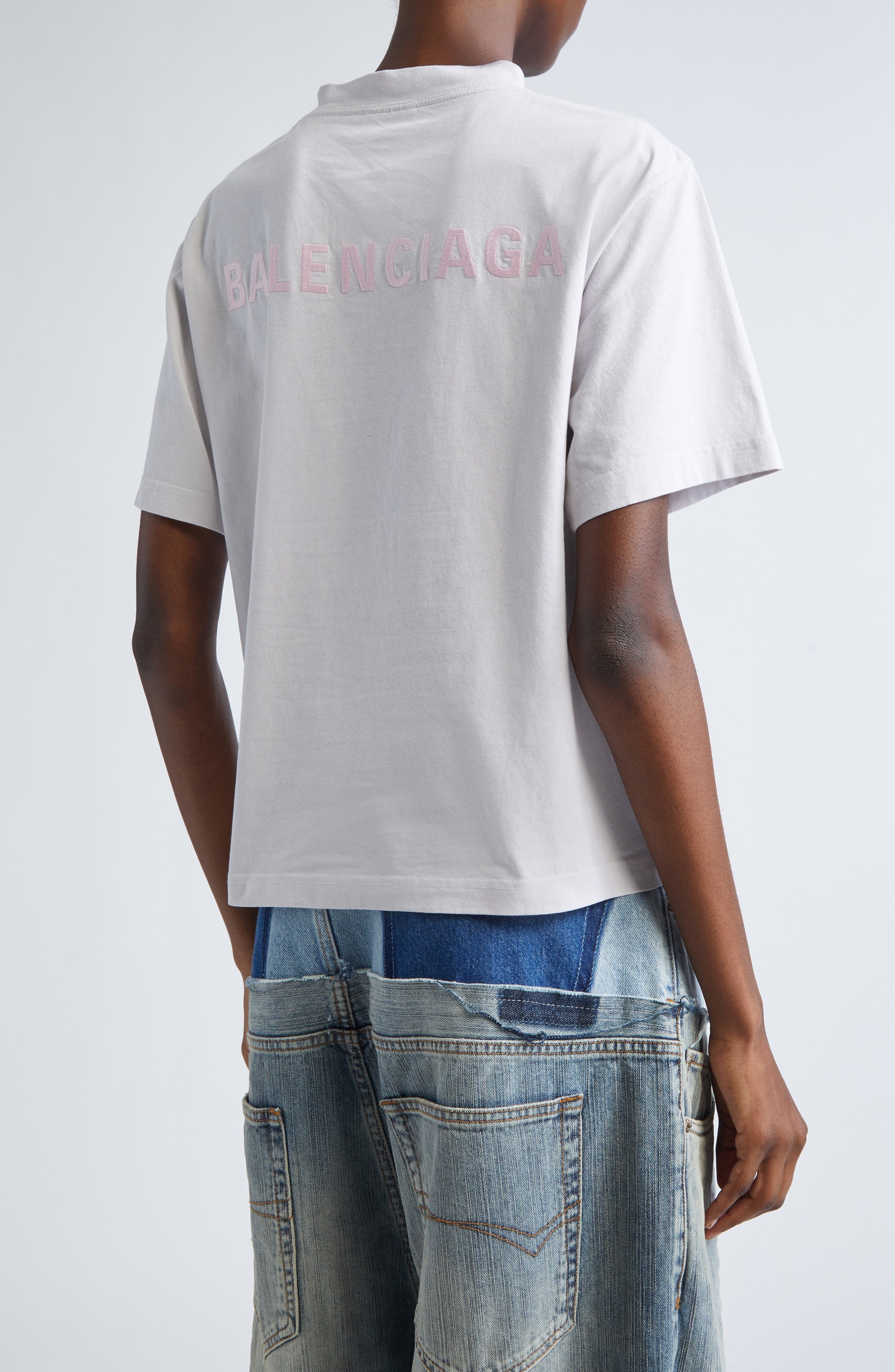 Balenciaga Medium Fit Embroidered Logo Graphic T-Shirt in Dirty White/Baby Pink at Nordstrom - 3