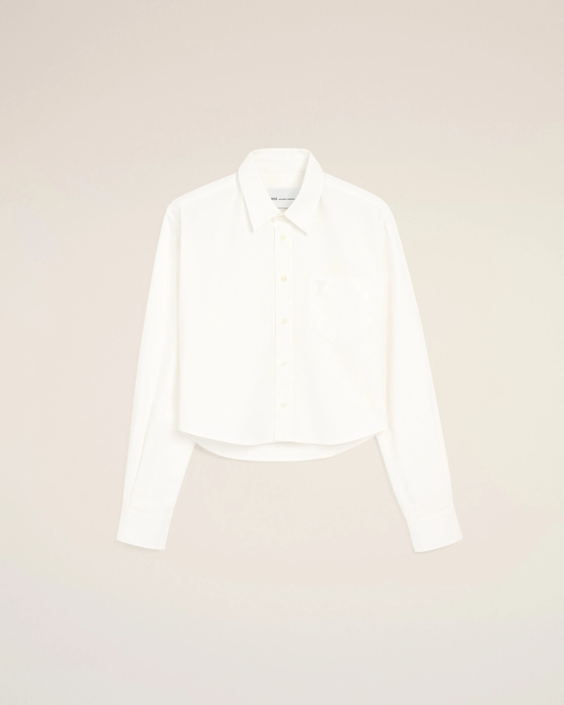 WHITE COTTON CROPPED SHIRT WITH EMBOSSED AMI DE COEUR - 1