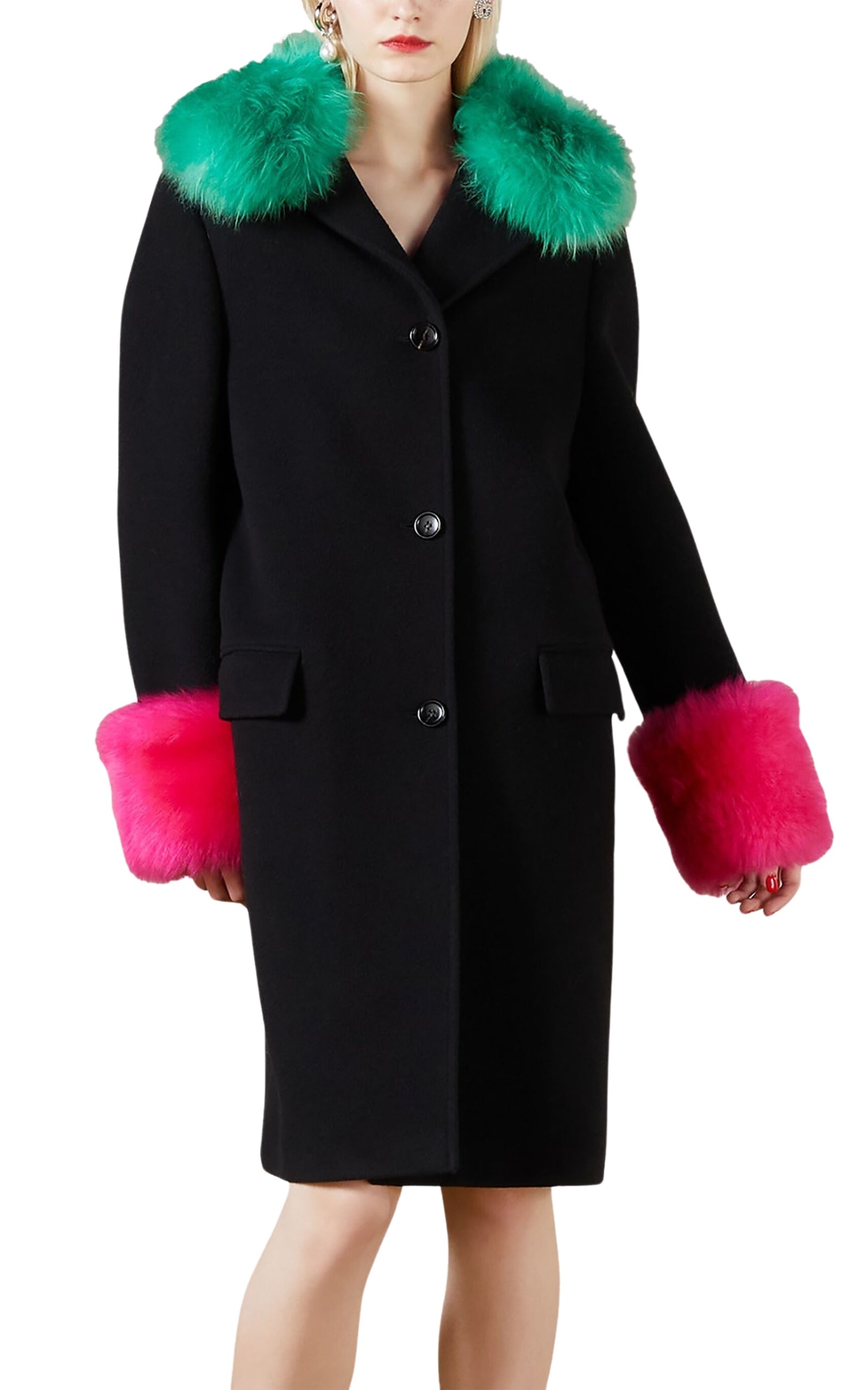 Women's Cashmere Wool Coat with Shearling-collar - 3
