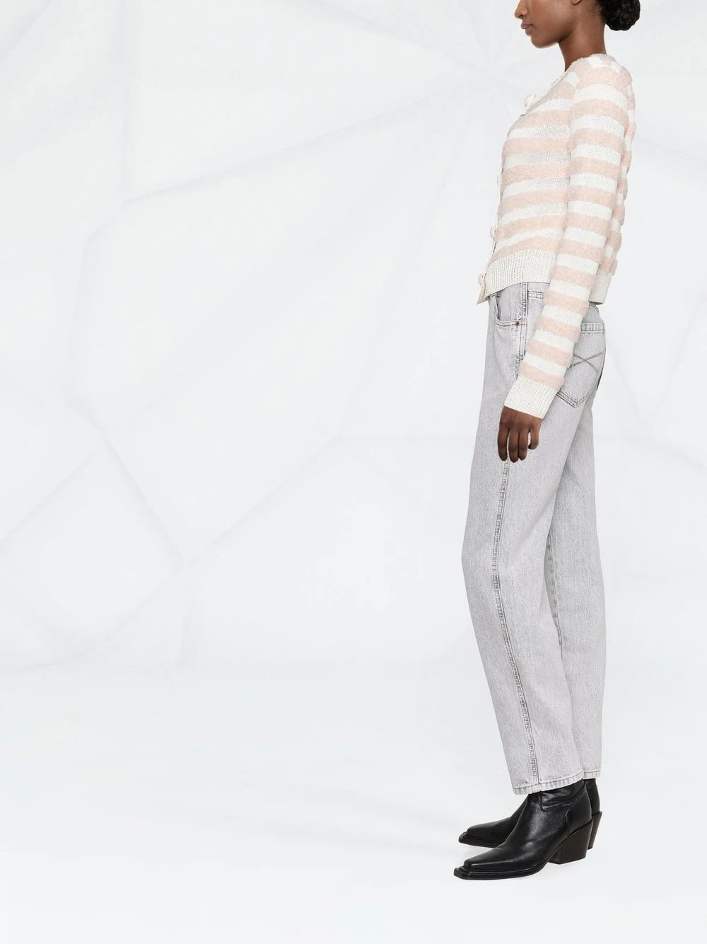 padded-shoulders striped cardigan - 5