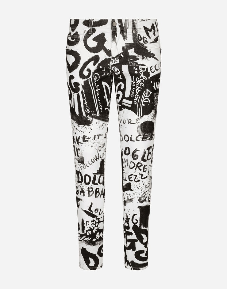 White skinny jeans with graffiti print - 1