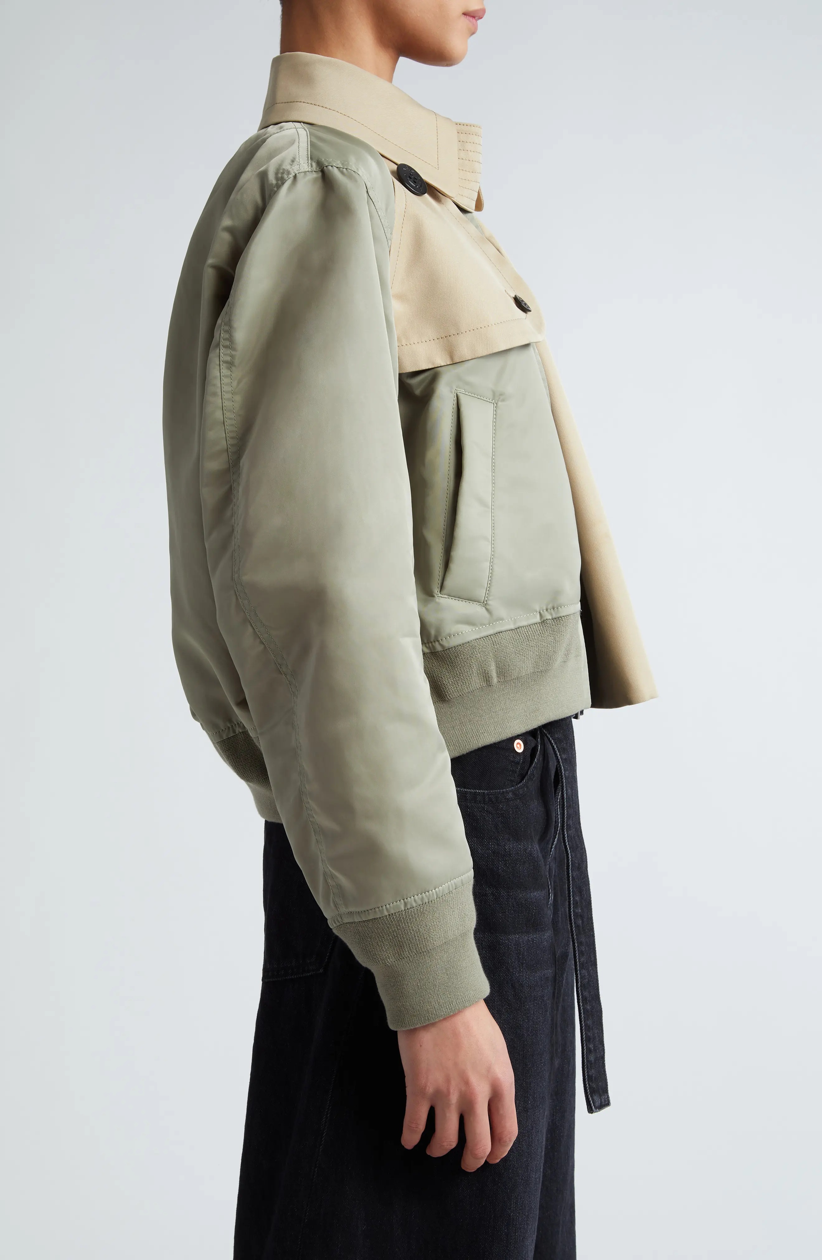 sacai Nylon Twill & Cotton Blend Gabardine Trench Bomber