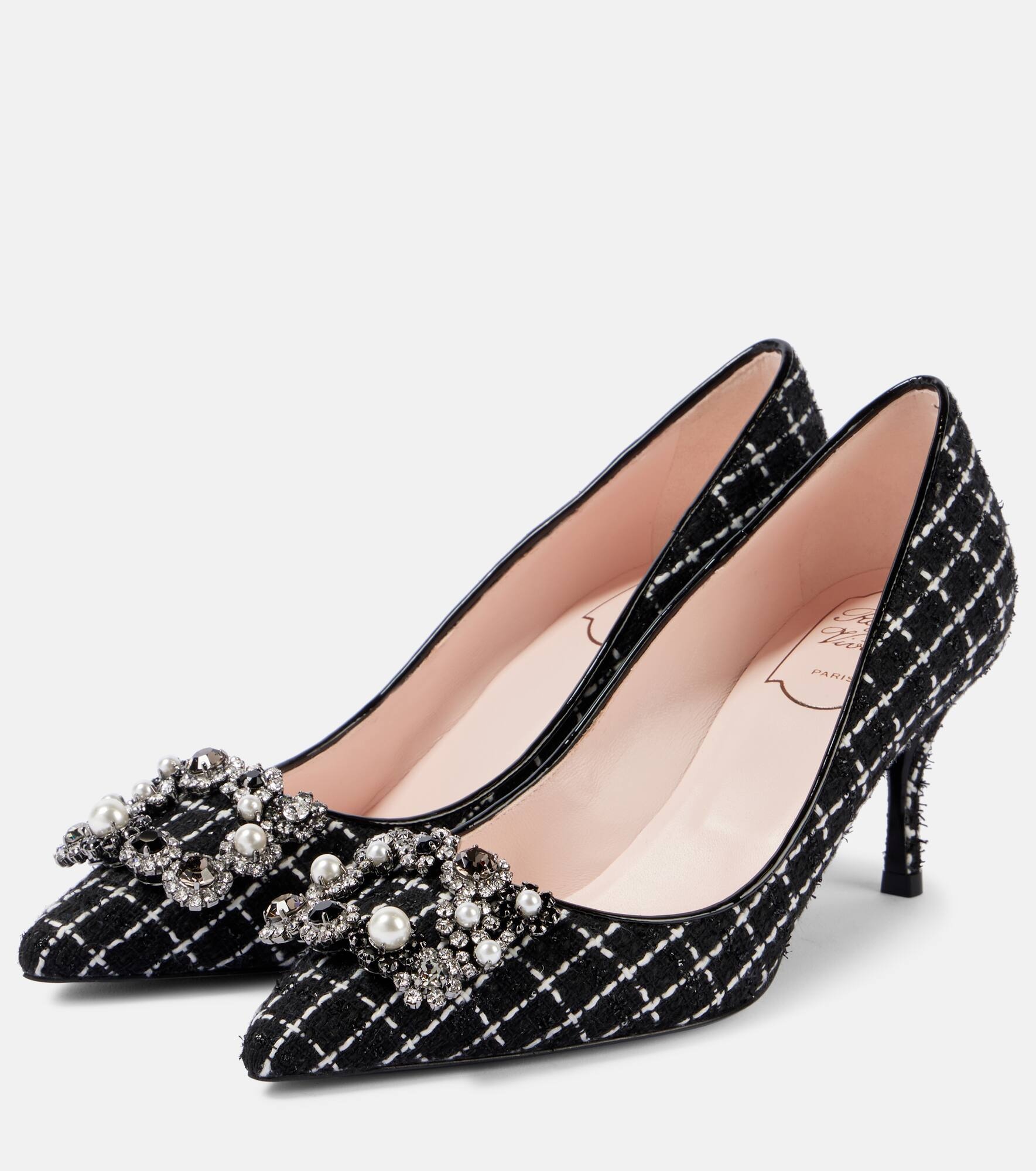Flower Strass 65 leather-trimmed bouclé pumps - 5