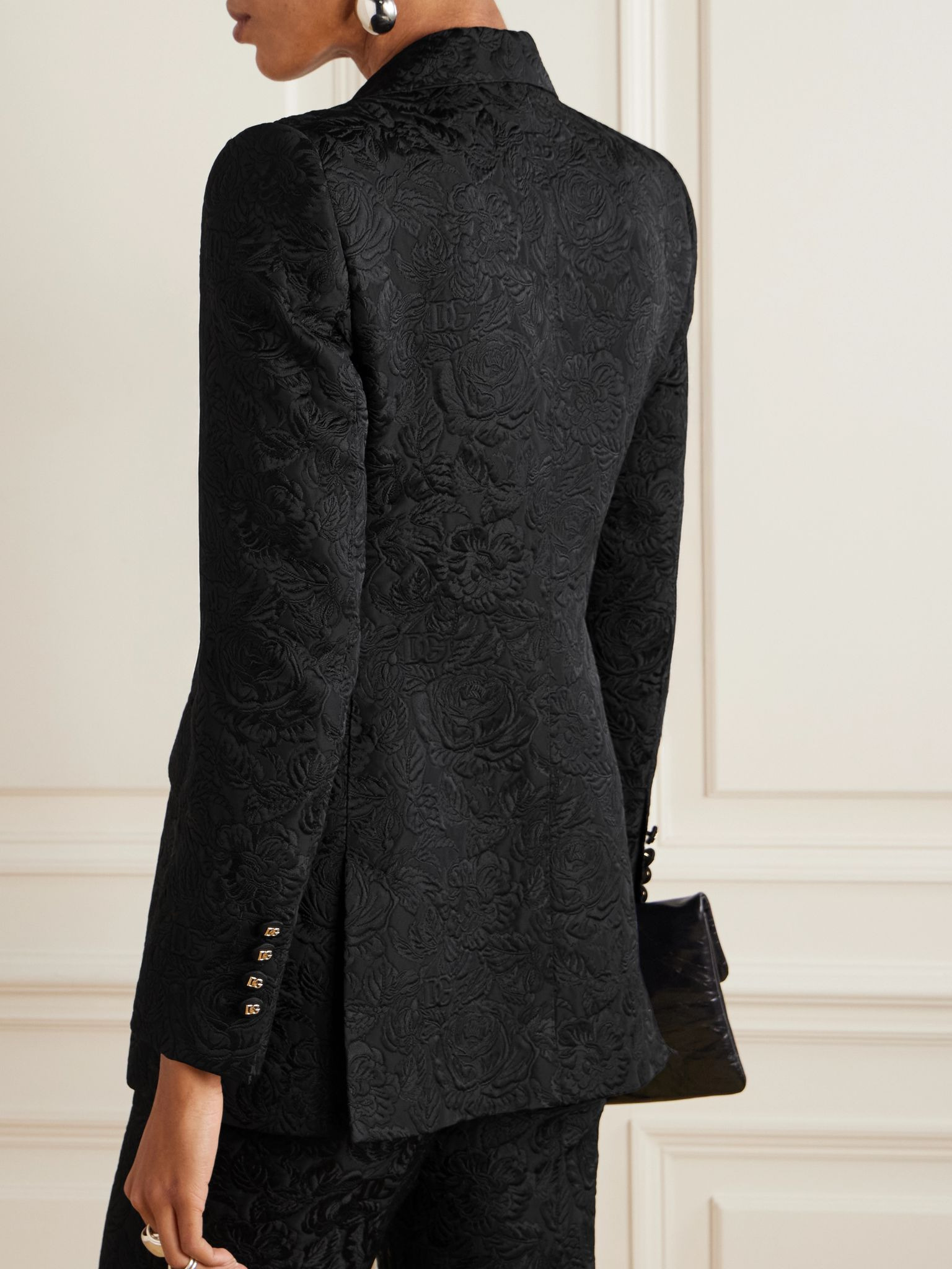 Floral-jacquard matelassé blazer Black - 3